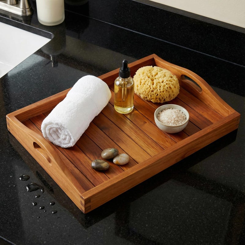 Bare Decor Vivi Spa/Serving Tray in Solid Teak Wood, Brown, 15.75x23.5 - Image 5